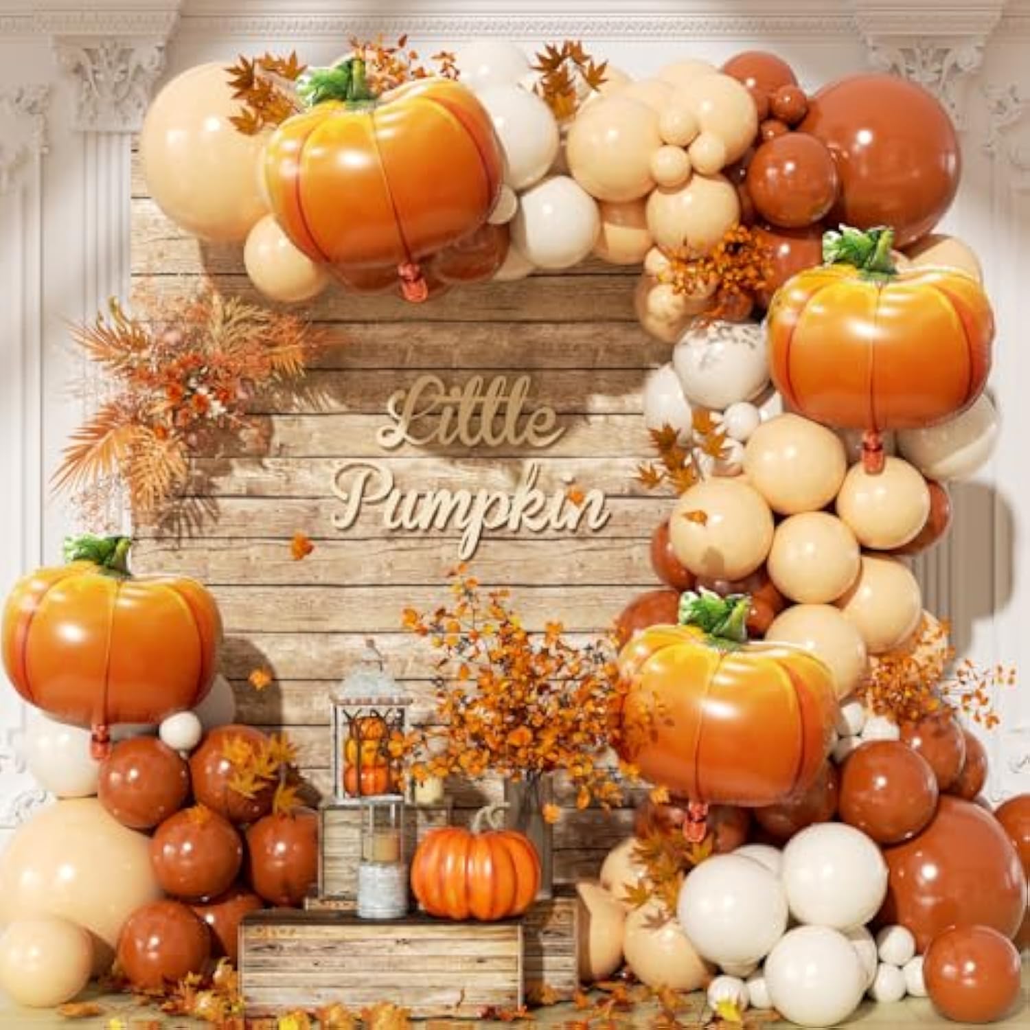 153pcs Fall Balloon Arch Garland Kit Pumpkins Burnt Orange Nude White Balloons for Party