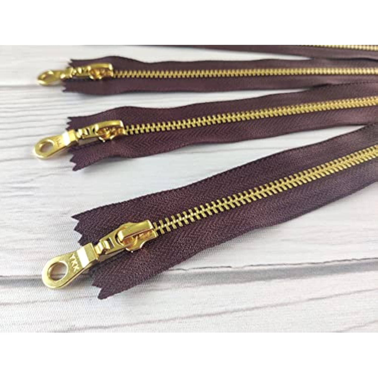Ykk Golden Brass Metal Zippers In Dark Brown With Donut Pull - #5 Clos