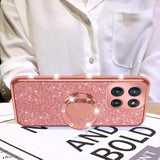 For 6.7-Inch Motorola Moto Edge 5G 2025 Phone Case Girls Women Cute Glitter Luxury Soft Silicone Clear Case With Ring Stand Strap Lanyard Shockproof Protection Cover - Rose Gold