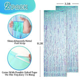 2-Pack Neon Iridescent Foil Fringe Backdrop Curtains 3.3x8.2ft Party Decor