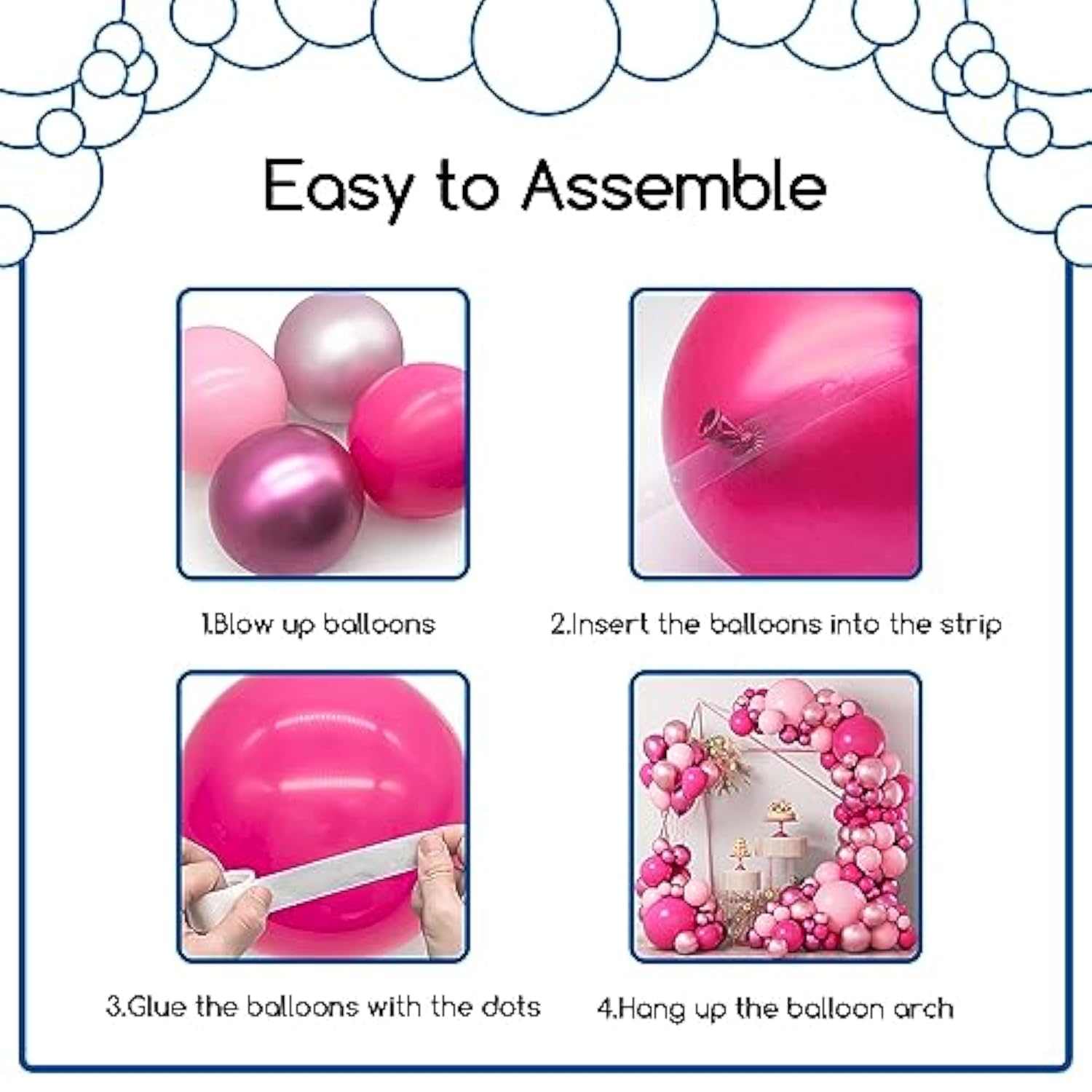Pink Balloons Garlands Arch Kit, 124Pcs Hot Pink Pastel Pink Metallic Magenta Latex Balloons For Wedding Engagement Princess Theme Birthday Bridal Shower Baby Shower Party Decorations