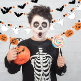 3Pcs Halloween Felt Garland with Ghost Bat Pumpkin and Pompom Ball Hanging Banner