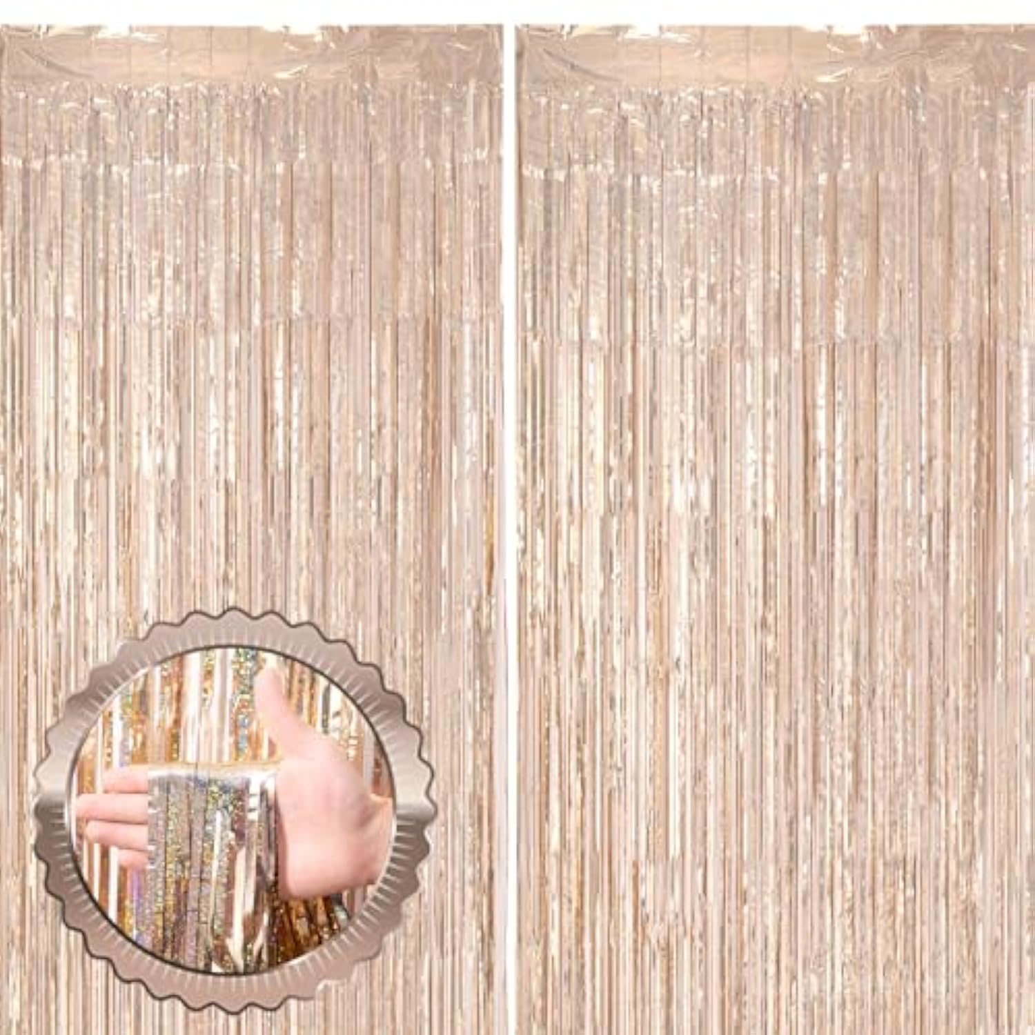 2 Pack Champagne Gold Tinsel Foil Fringe Curtains, Champagne Party Decorations, Metallic Tinsel Party Streamers Backdrop For Birthday Baby Shower Graduation Wedding Party Decorations