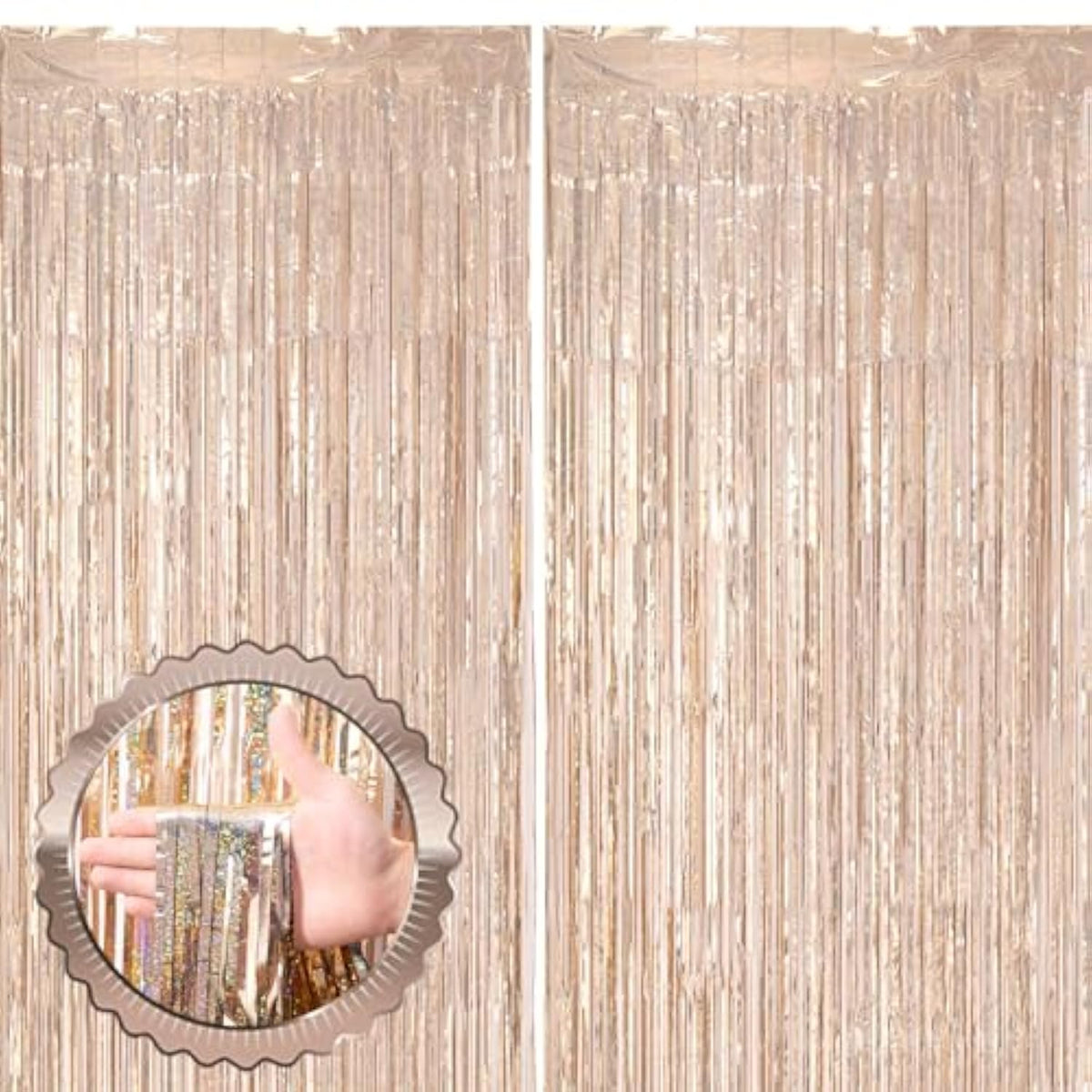 2 Pack Champagne Gold Tinsel Foil Fringe Curtains, Champagne Party Decorations, Metallic Tinsel Party Streamers Backdrop For Birthday Baby Shower Graduation Wedding Party Decorations
