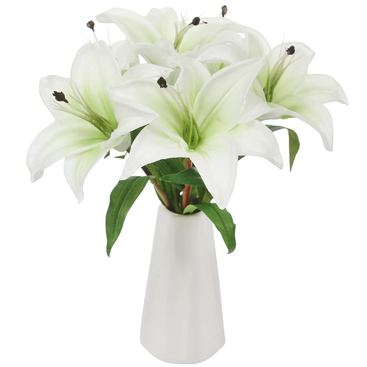 6 Pcs Artificial Lily Real Touch Fake Flowers Lily For Wedding Home Party Garden Shop Office Decoration Easter Lily (White, 6)
