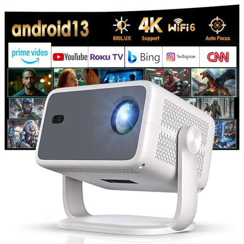 [ Ai Auto Focus] Portable Projector Native1080P Support 4K Parse Wifi6 5G Wireless 5.0 Bluetooth Android 13,300Ansi,360° Rotatable, Auto Keystone Correction Video Projecto