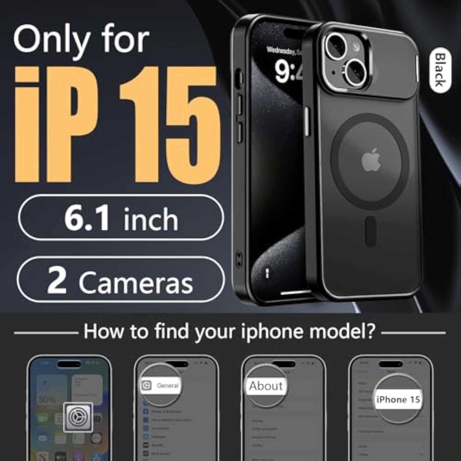 Magnetic For Iphone 15 Case With Stand,Compatible With Magsafe,Rugged,Heavy Duty,Protective Case Kickstand,[Built-In Invisible Stand],Black