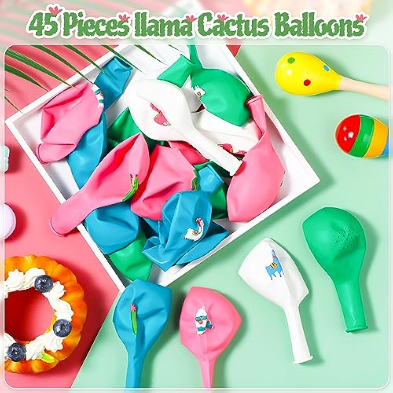 45 Pcs Llama Cactus Balloons Llama Themed Birthday Party Decor 12 Inch Cactus Latex Balloons Bolivian Peru Alpaca Supplies For Birthday Party Baby Shower Mexican Cinco De Mayo Fiesta