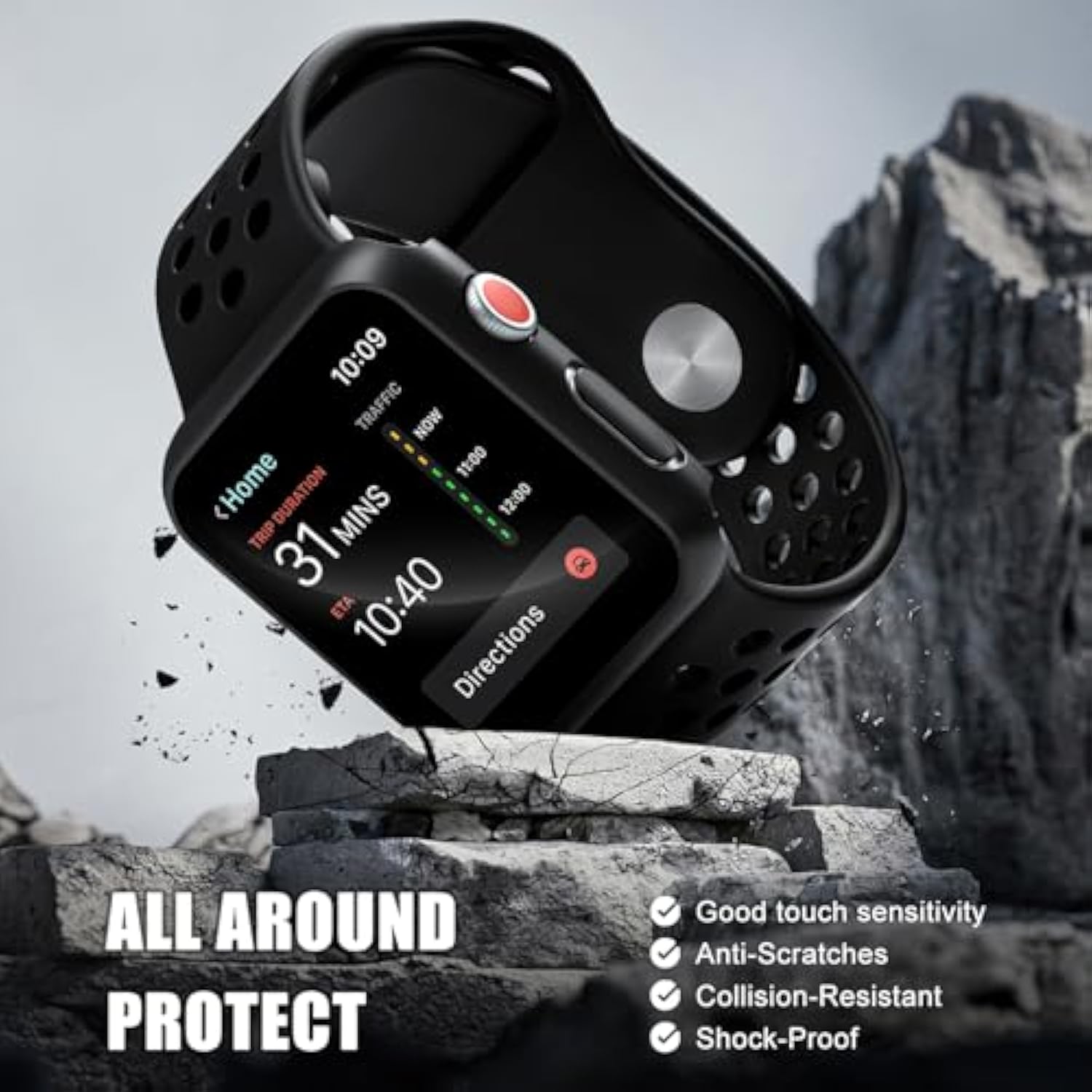 2-Pack Apple Watch Case with Tempered Glass Screen Protector 42mm Black