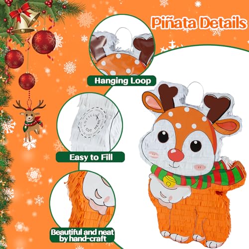 21.6 Inch Christmas Reindeer Piñata with 30 Inch Piñata Stick Blindfold Confetti for Boy Girl Adults Xmas Party Game Decorations