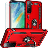 For Galaxy S21 Fe 5G Case: Samsung Galaxy S21 Fe 5G Case With Hd Screen Protector, Military Grade Protective Cases With Ring For Samsung S21 Fe (Red)