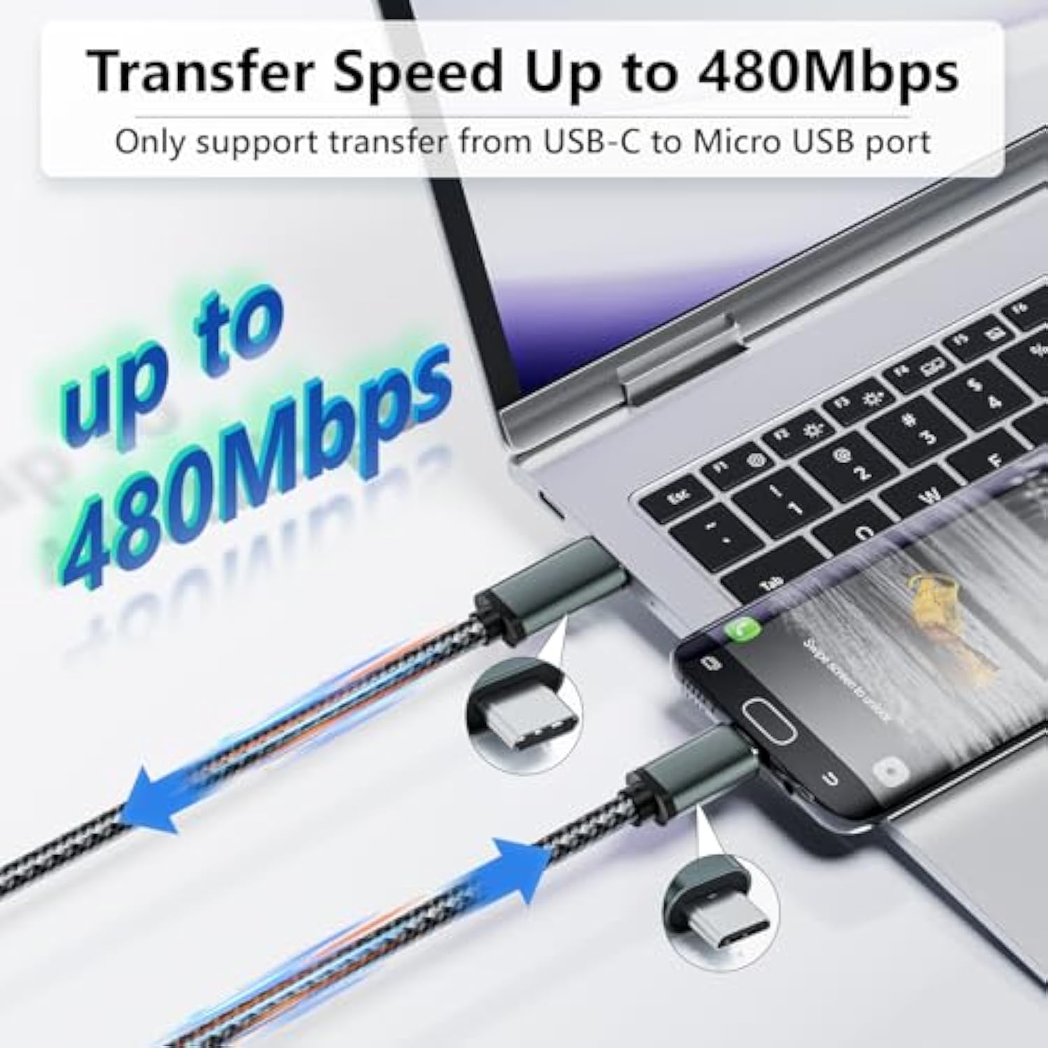 Usb C To Micro Usb Cable 3.3Ft, Braided 1M Type C To Micro Usb Charging Cord Support 480Mbps Data Transfer, For Micro B Devices Macbook Pro Samsung Galaxy S7/S5/J7/J3, Camera, Gps, Lg, Ps4, Kindle