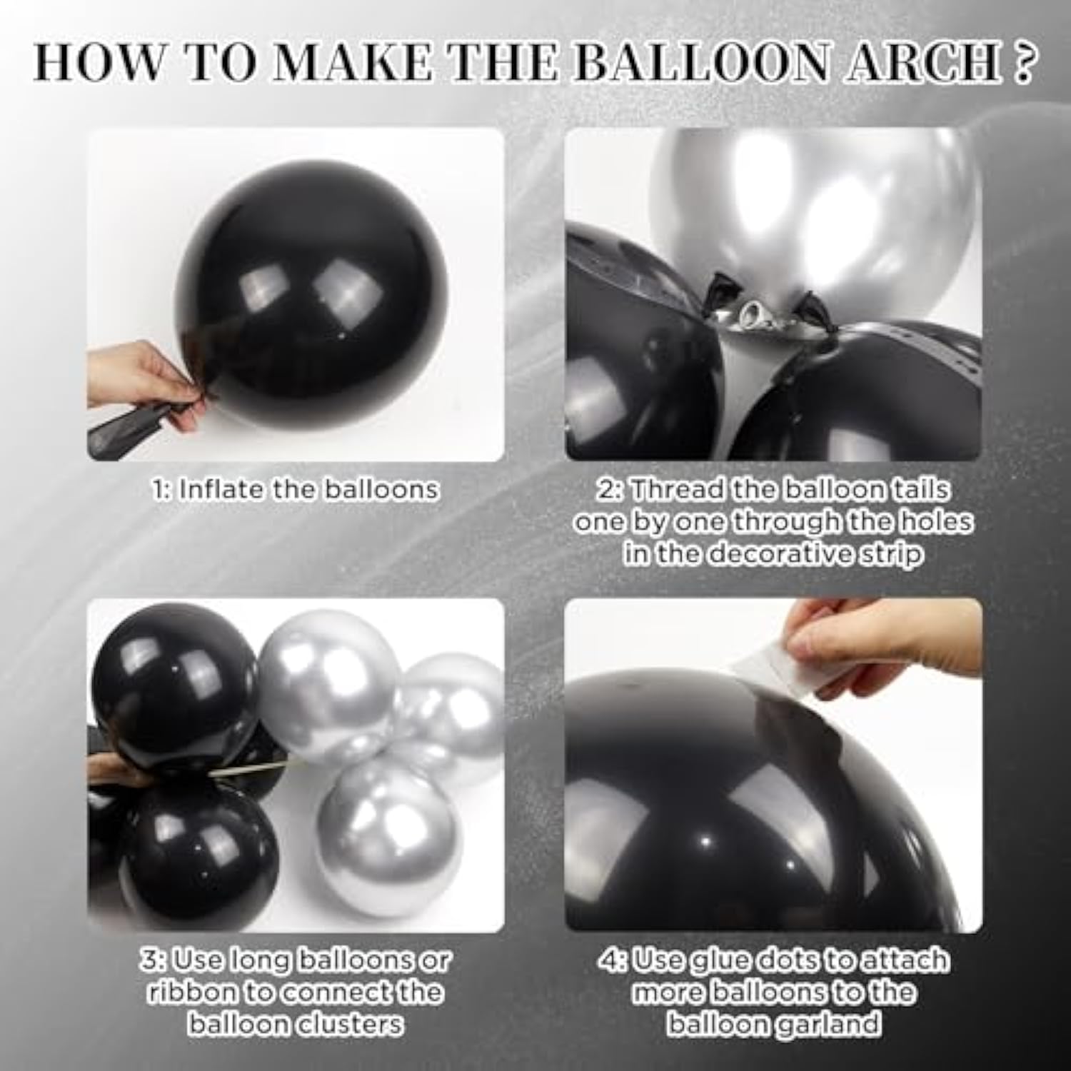 147 Pc Black Silver Balloon Garland Arch Kit Party Decoration
