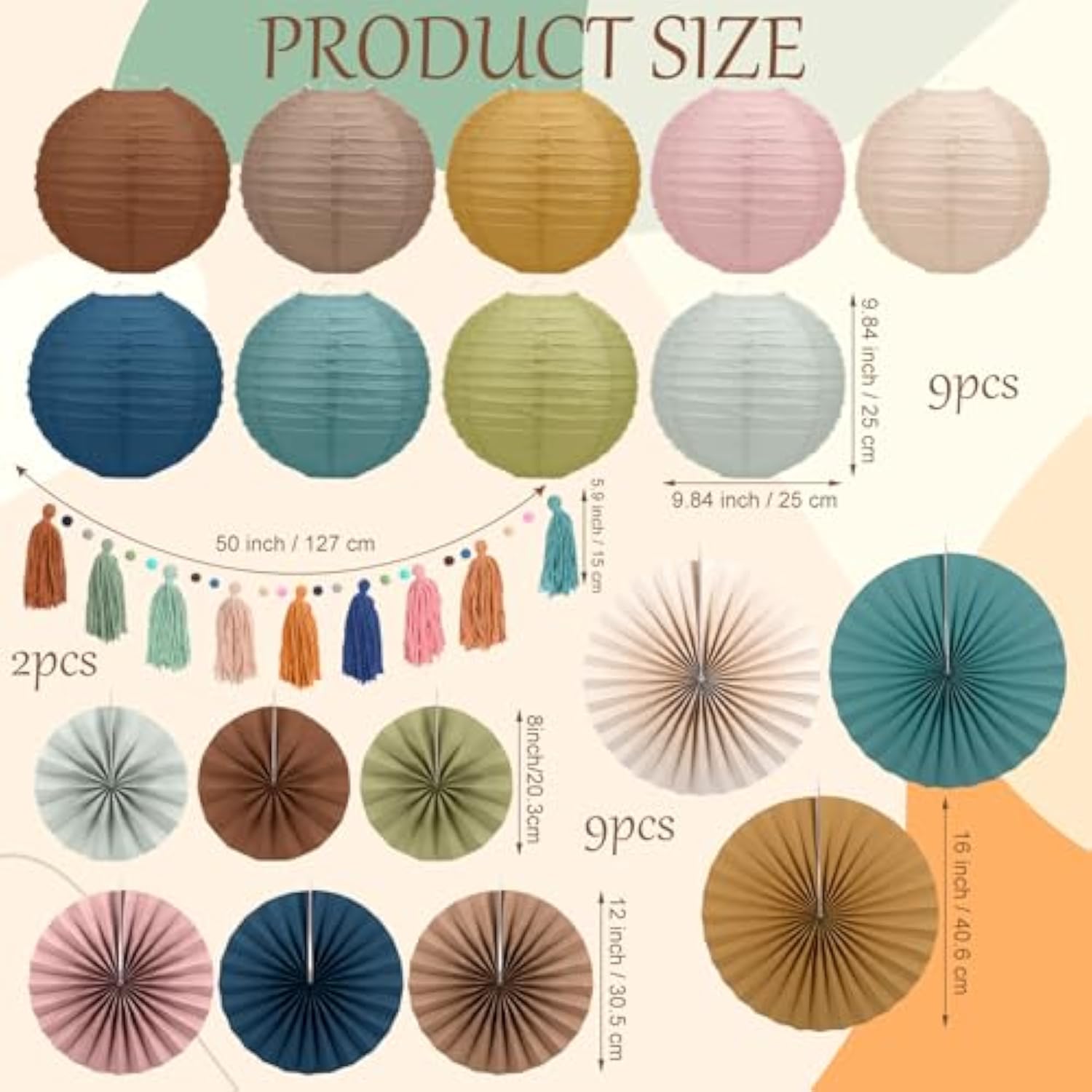 Boho Party Decoration 20 Pcs Hanging Paper Fans Paper Lanterns Tassel Garlands Set Back To School Wall Hanging Fans For Classroom Decor Birthday Baby Shower Wedding