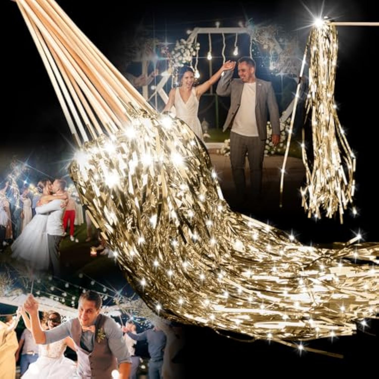 100 Pcs Lighted Wedding Wands Led Tinsel Wands Light Up Streamers Sparklers For Wedding Send Off And Exits Birthday Party Props Favors(Champagne)