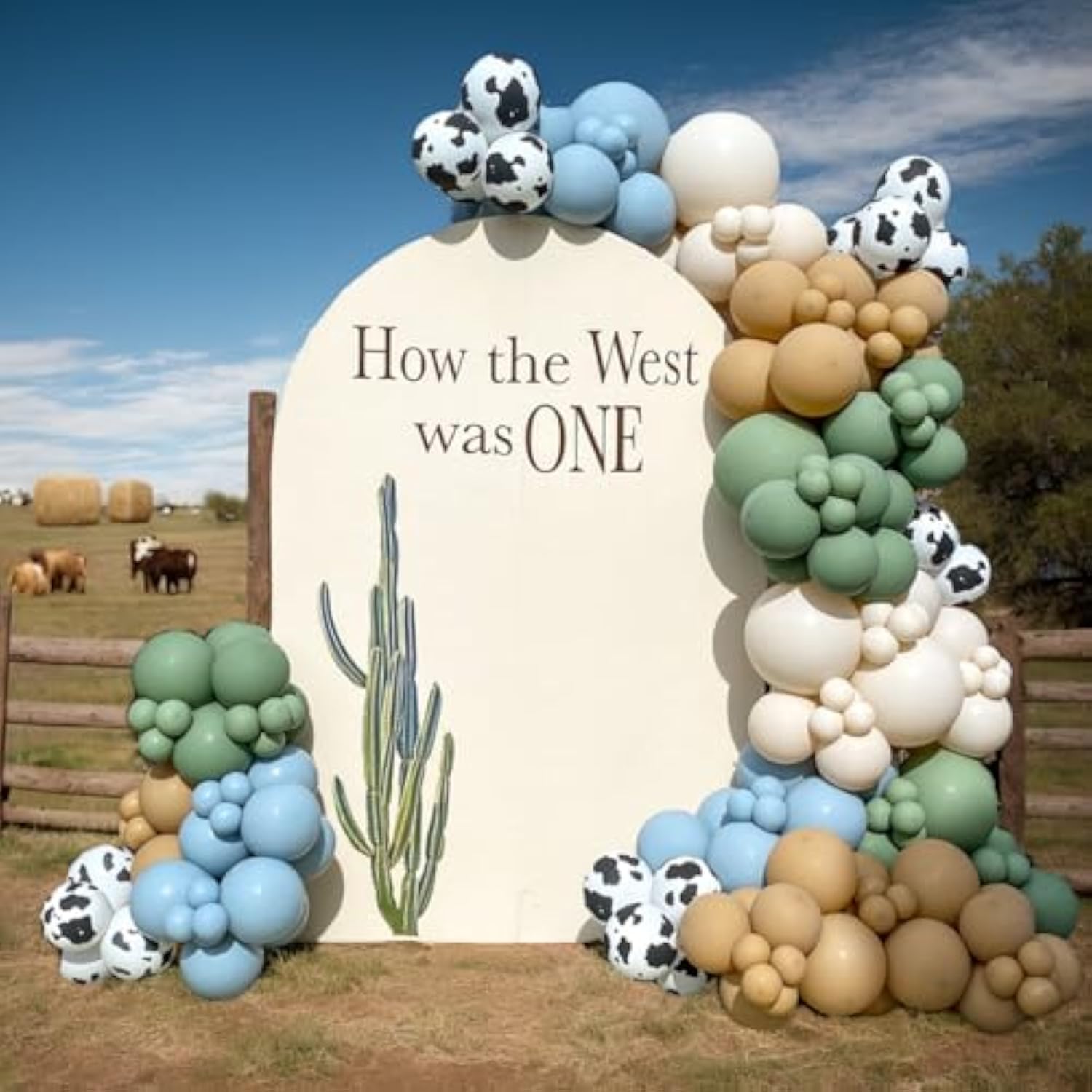 153PCS Green Cow Balloon Arch Kit for Farm, Western, Baby Shower & Cowboy Parties