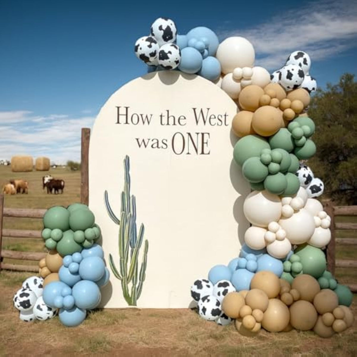 153PCS Green Cow Balloon Arch Kit for Farm, Western, Baby Shower & Cowboy Parties