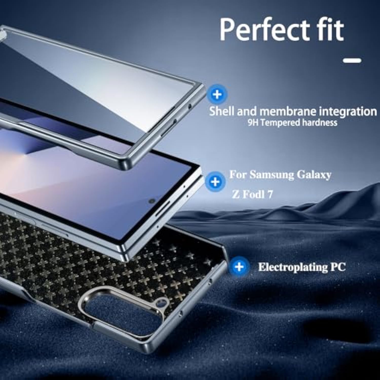 Leather Phone Case For Samsung Galaxy Z Fold 7, Military-Grade Drop-Proof, With Screen Protection, Shell And Film Integrated, Ultra-Durable Case For Galaxy Z Fold 7 Case,Blue Gray