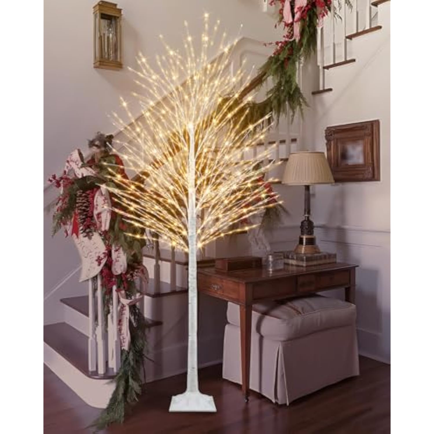 7 Ft Lighted Birch Tree, Birch Tree With 1224 Led Lights Artificial Light Up White Birch Christmas Twig Tree With Timer For Indoor Outdoor Wedding Home Yard Mantel Porch Decor