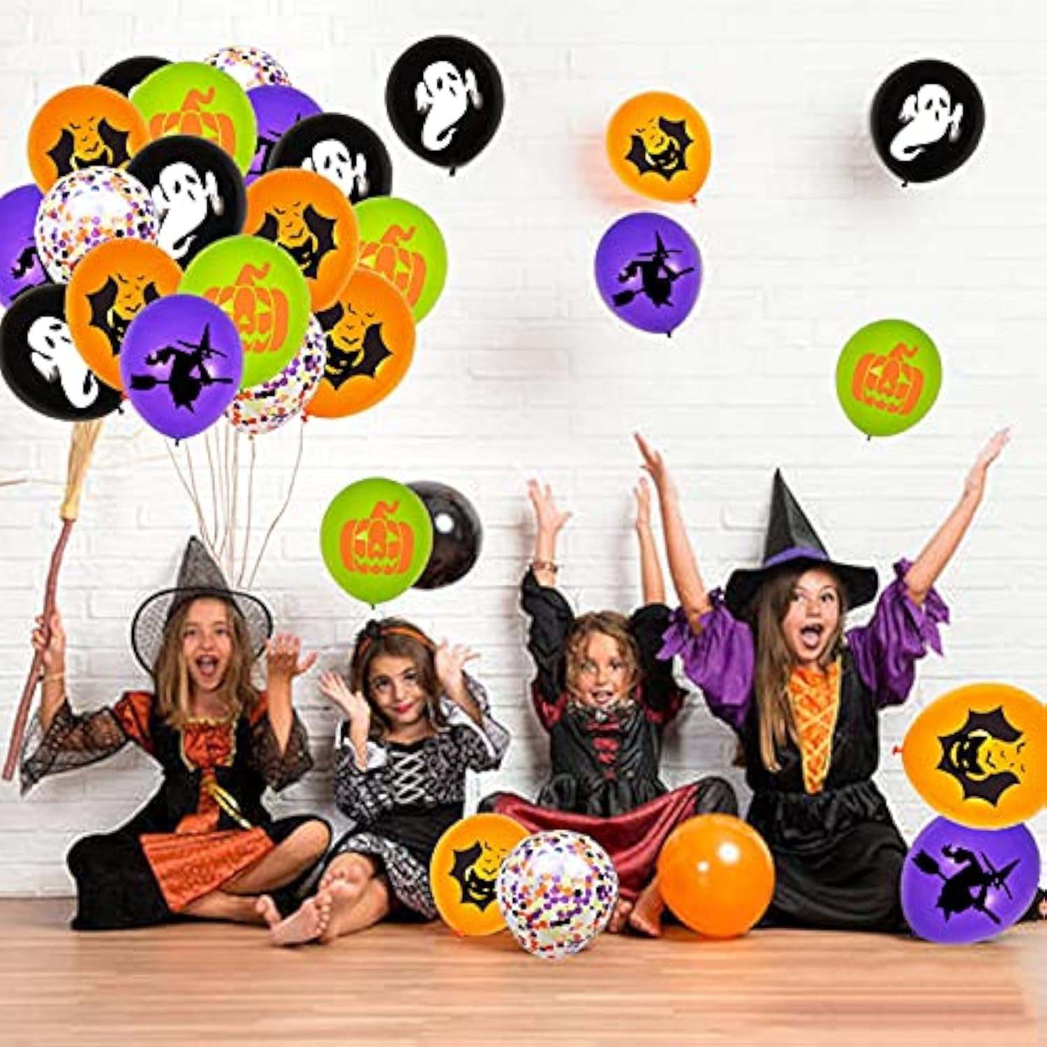 62PCS Halloween Balloon Set Black Orange Purple Green Confetti Balloons for Kids Party Decor