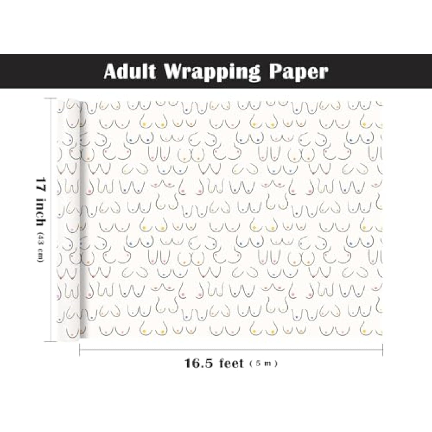 Adult Wrapping Paper Roll - Mini Roll - 17 Inch X 16.5 Feet - Woman Breasts Rude Birthday Gift Wrap Funny Wrapping Paper Perfect For Best Friend Birthday, Men & Bachelor Party
