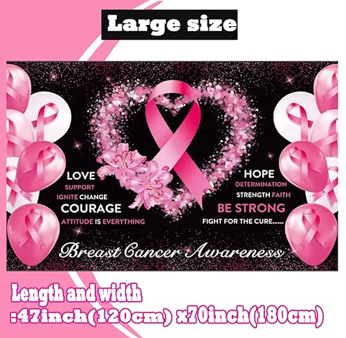 Breast Cancer Awareness Banner Backdrop Decorations Pink Ribbon Shapes Party Banner Breast Cancer Survivor Gifts Hope Faith Strength Courage Hanging Banner Breast Cancer Wall Pennants (style 4)