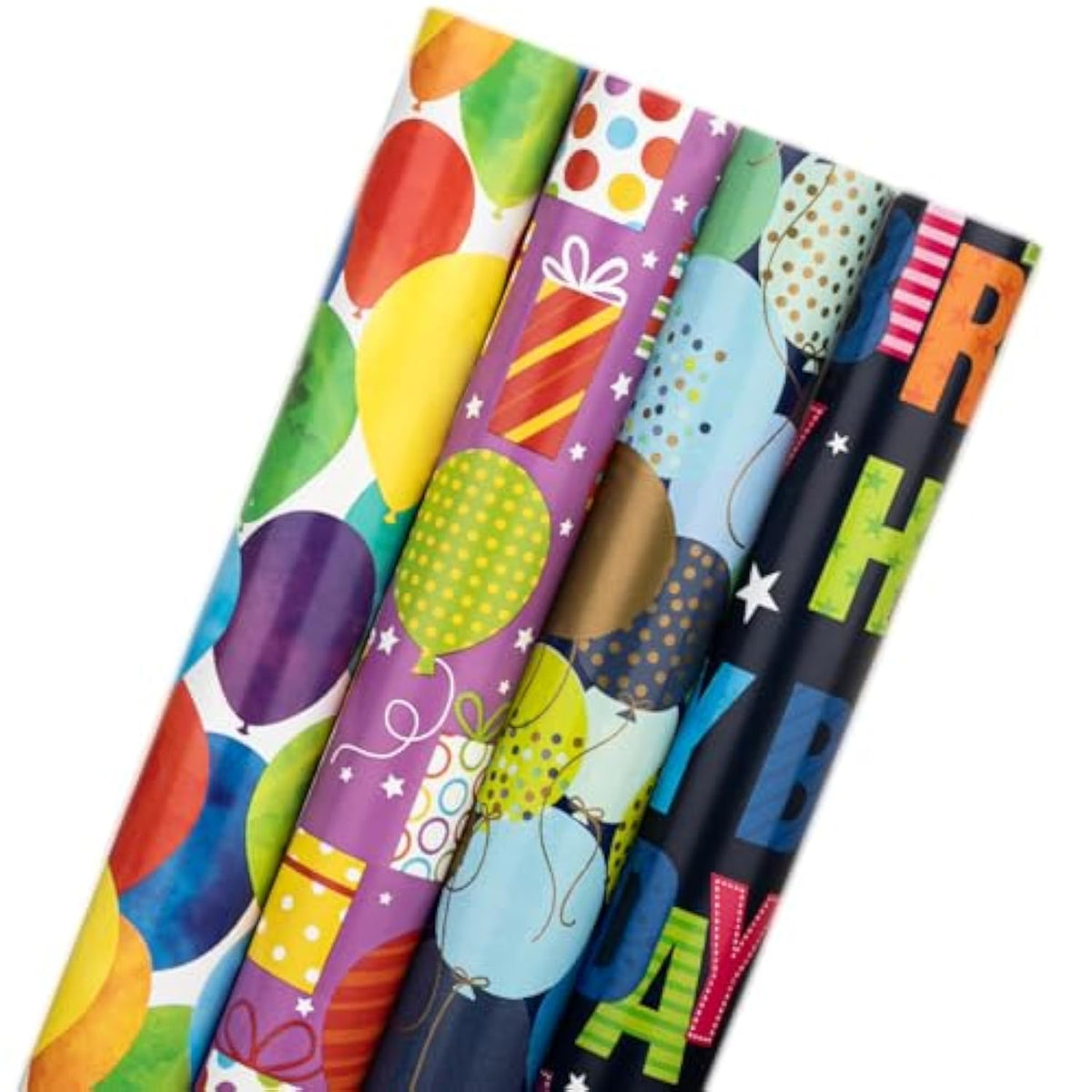 4 Rolls Birthday Gift Wrap - 17"x118" Each for Party, Holiday, Baby Shower