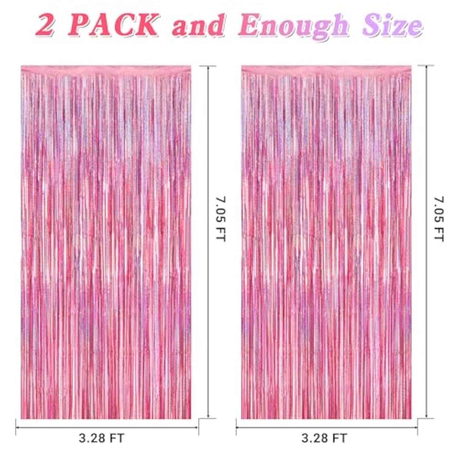 2 Pack Glitter Pink Backdrop, 3.28 Ft X 7.05 Ft Birthday Party Decorations, Laser Pink Fringe Curtains Foil Streamer Tinsel, Pink Curtains Photo Backdrop Happy Birthday Valentines Day Backdrop