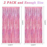 2 Pack Glitter Pink Backdrop, 3.28 Ft X 7.05 Ft Birthday Party Decorations, Laser Pink Fringe Curtains Foil Streamer Tinsel, Pink Curtains Photo Backdrop Happy Birthday Valentines Day Backdrop