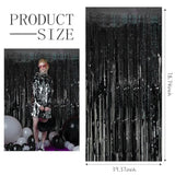 3Pack Black Tinsel Streamer Backdrops, Foil Fringe Curtains for Halloween & Party Decor