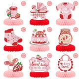 9PCS Strawberry Baby Shower Centerpieces – 3D Table Decor for Boys & Girls