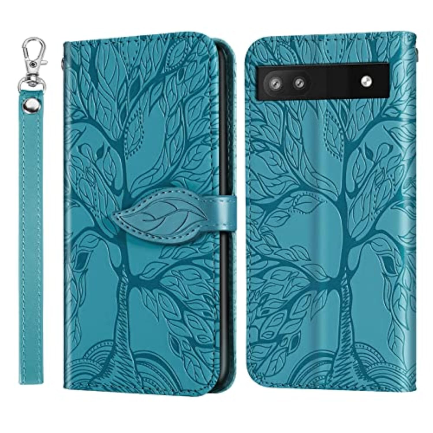 Google Pixel 6A Wallet Case with Card Holder/Slot, PU Leather Folio Flip Shell, Kickstand, Magnetic Closure, Wrist Strap, Shockproof Cover