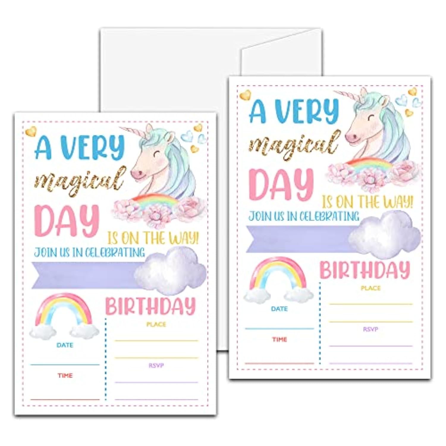 Unicorn Birthday Party Invitation, Magical Unicorn Themed Fill-In Invites For Men & Women, 20 Invitations With Envelopes (4" X 6"), Adults Rainbow Party Favors Decorations And Supplies -28