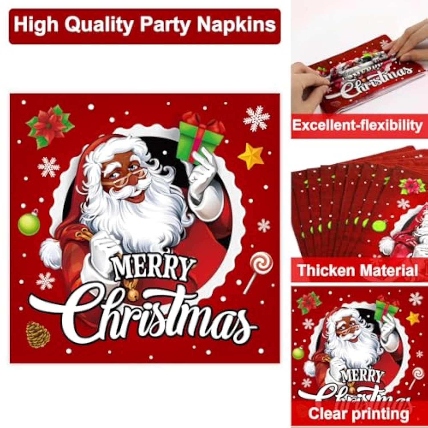 200 Pcs Black Santa Claus Party Plates And Napkins Merry Christmas Party Supplies African American Christmas Tableware Set Holiday Dinner Dessert Decorations For Boys Girls Birthday 50 Guests