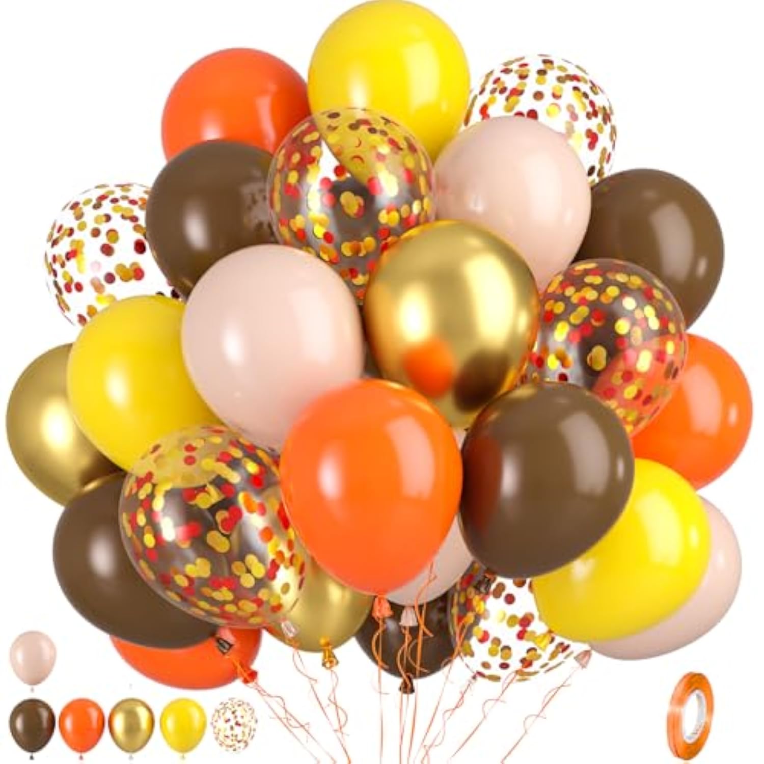 50pcs Fall Balloons Orange Gold Brown Yellow Red Confetti for Thanksgiving Party Decor