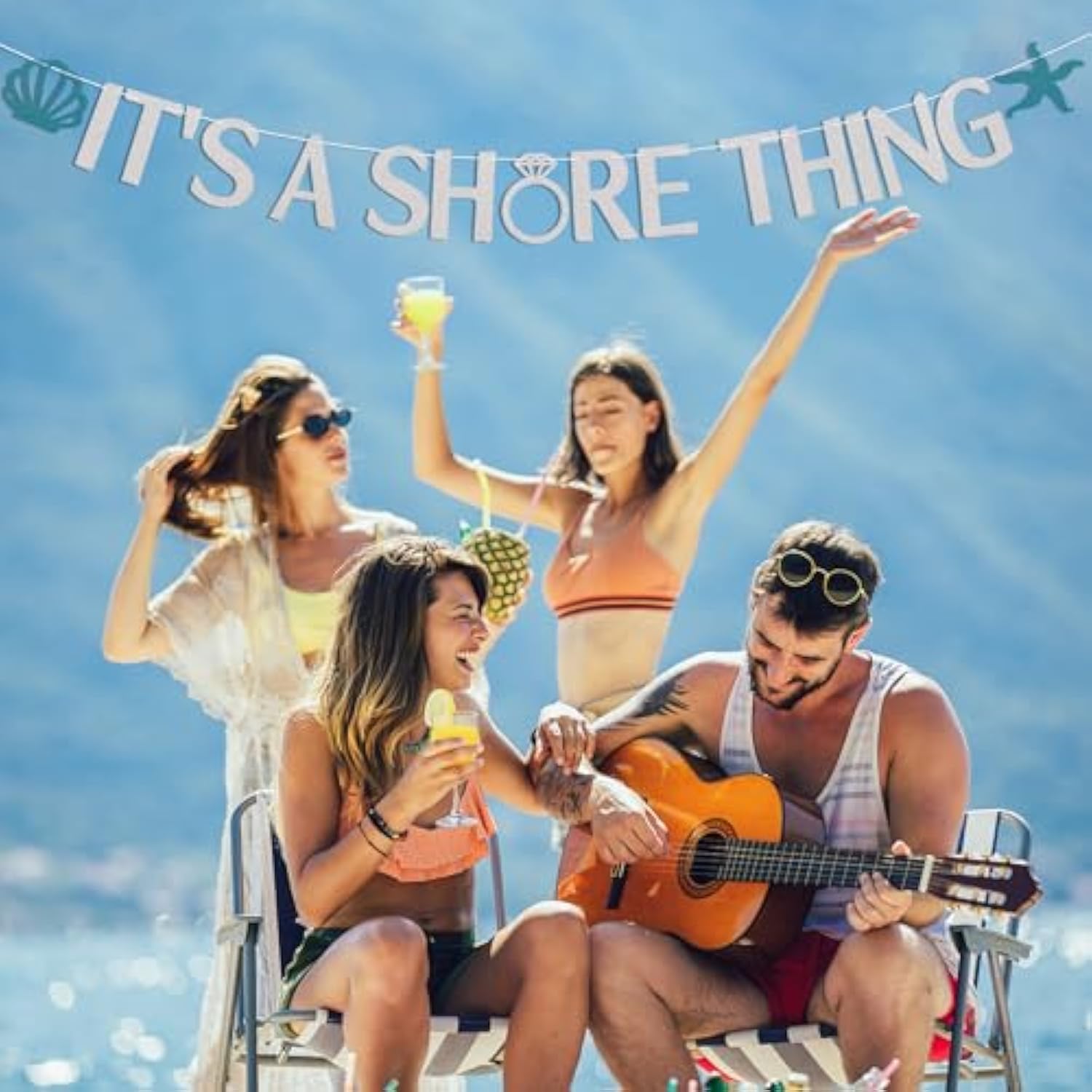 It'S A Shore Thing Banner - Beach Bachelorette Party Decorations - Tropical Beach Bachelorette, Nautical Bachelorette Bridal Shower Party Banner Silver Glitter
