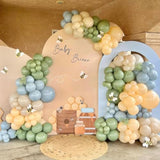 156Pcs Blue And Yellow Balloon Arch Kit, Pastel Balloons With Blue Yellow Sage Green Sand White Balloons For Classic Bear Themed Baby Shower Wedding Birthday Party Decorations