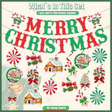 Merry Christmas Candy Banner, Peppermint Decorations Include Candy Banner And Hanging Swirls, Christmas Party Supplies Decorations
