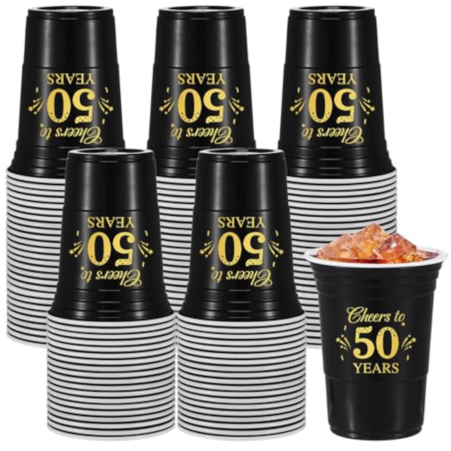 50 Pack 50Th Birthday Decorations Birthday Cups 16 Oz Disposable Plastic Gold And Black Cheers To 50 Years Cups For Men Women Hot Cold Drinks For Wedding Anniversary Supplies