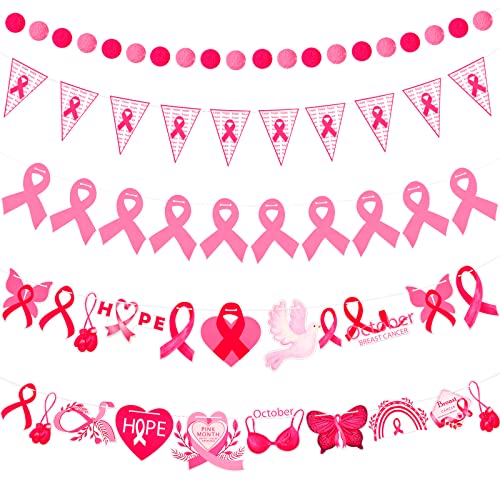 5 Pcs Breast Cancer Awareness Banner 118" Pink Ribbon