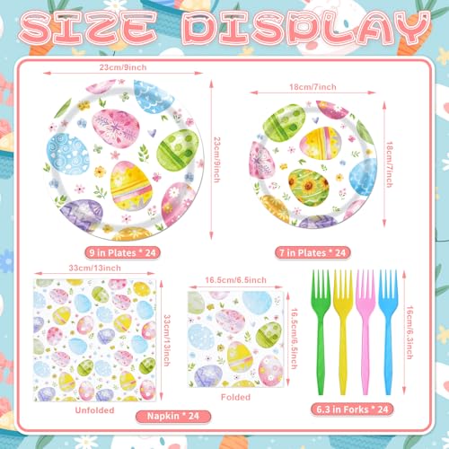 96 Pieces Easter Party Tableware Set – Colorful Egg Easter Disposable Plates, Napkins, Painted Eggs and Spring Floral Designs for Easter Parties, Egg Hunts, and Spring Celebrations – Serves 24 Guests