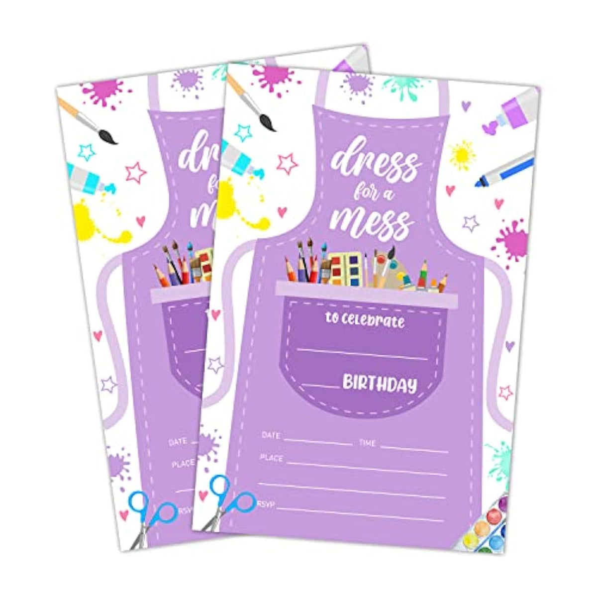 Birthday Invitation Cards, Art Painting Party Invites, Kids Happy Birthday Party Decorations Supplies, 20 Fill-In Cards With Envelopes For Boys Or Girls Party Celebration - B25