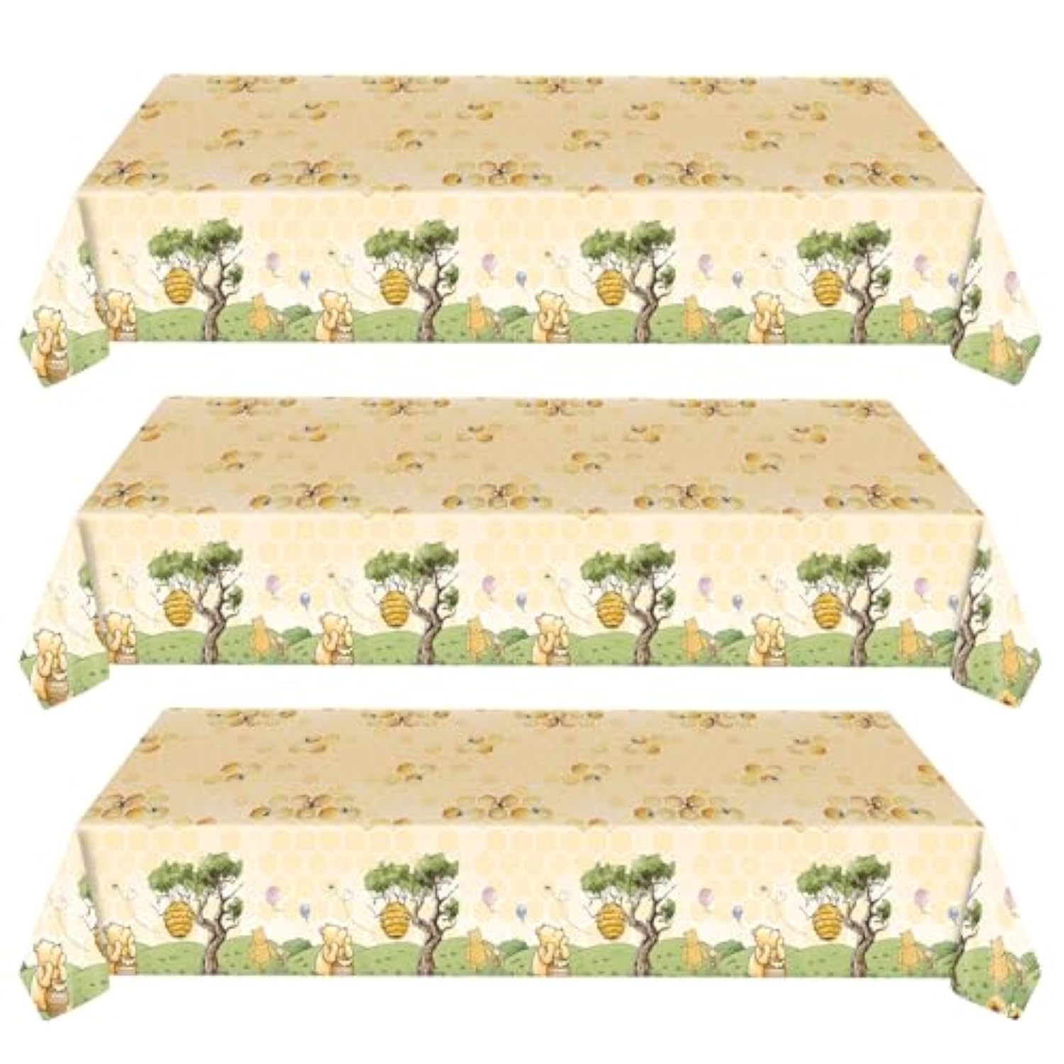 3Pcs Party Tablecloth Bear Baby Shower Tablecloths Classic Bear Disposable Thickened Plastic Table Cover For Kids 1St 2Rd Baby Party Supplies 54X108Inches (Yellow)