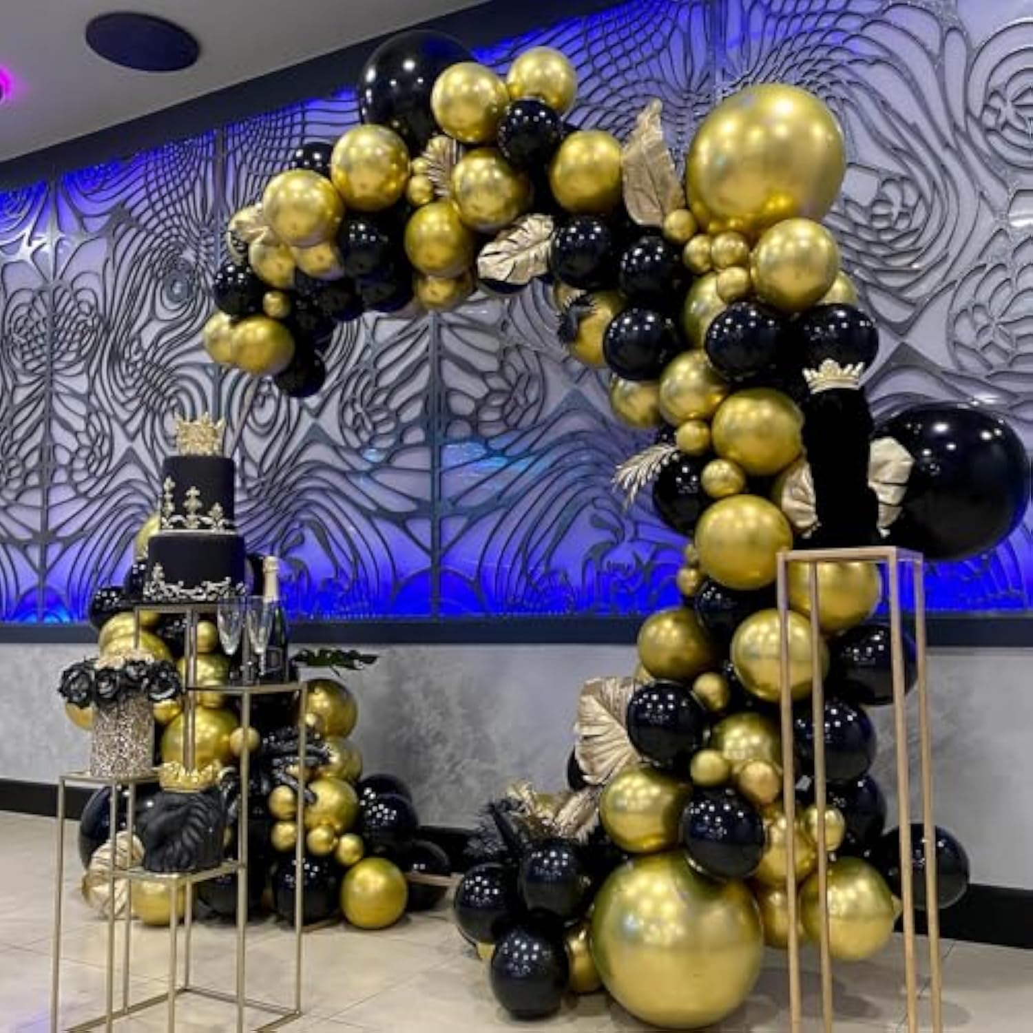 Black And Gold Balloons Arch Garland Kit, 122Pcs Gold And Black Confetti Balloons With 16Ft Tape Strip & Dot Glue For Graduation Birthday New Year Party Decorations