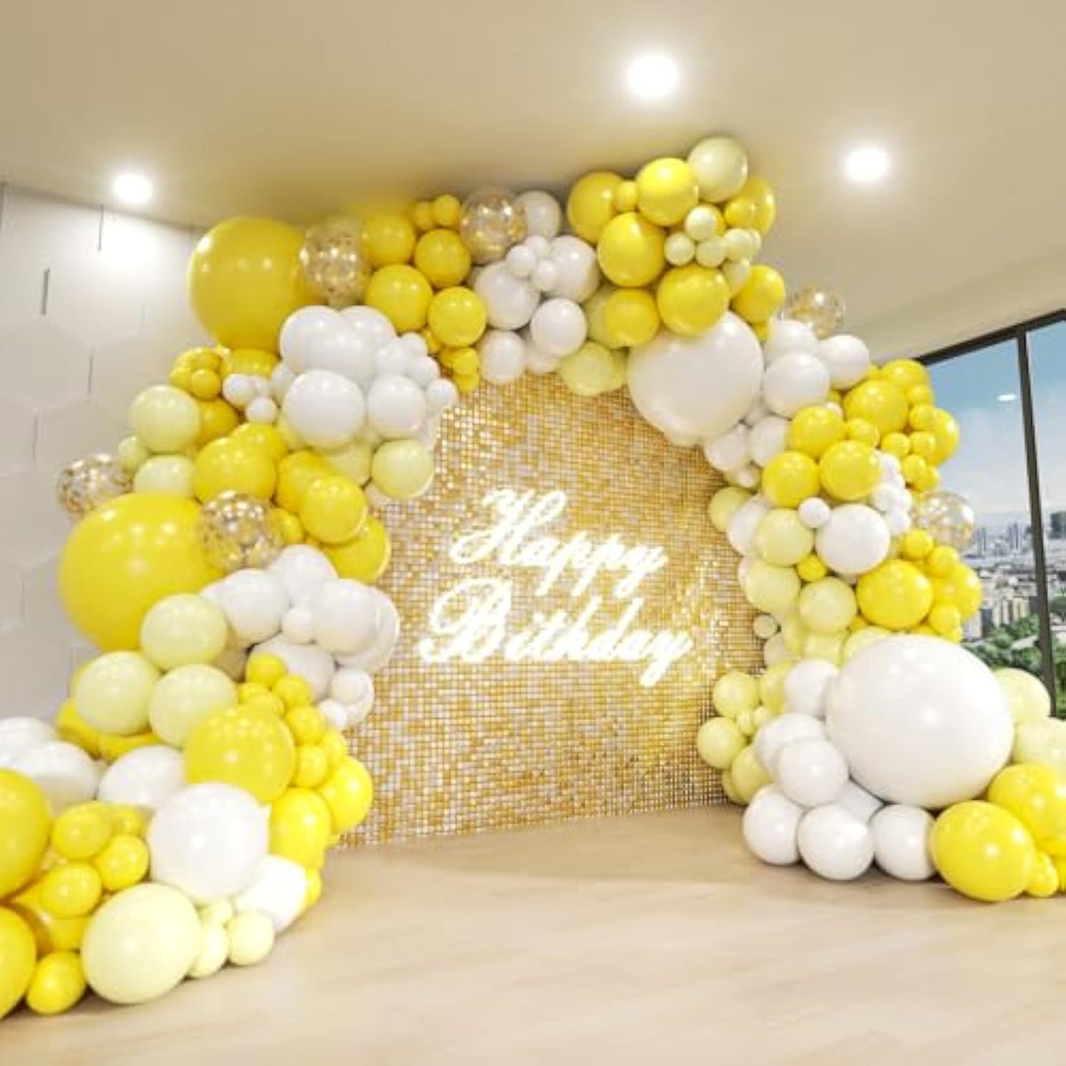 Yellow Balloon Arch Kit 140 Pastel Yellow, White & Gold Balloons for Party Decor