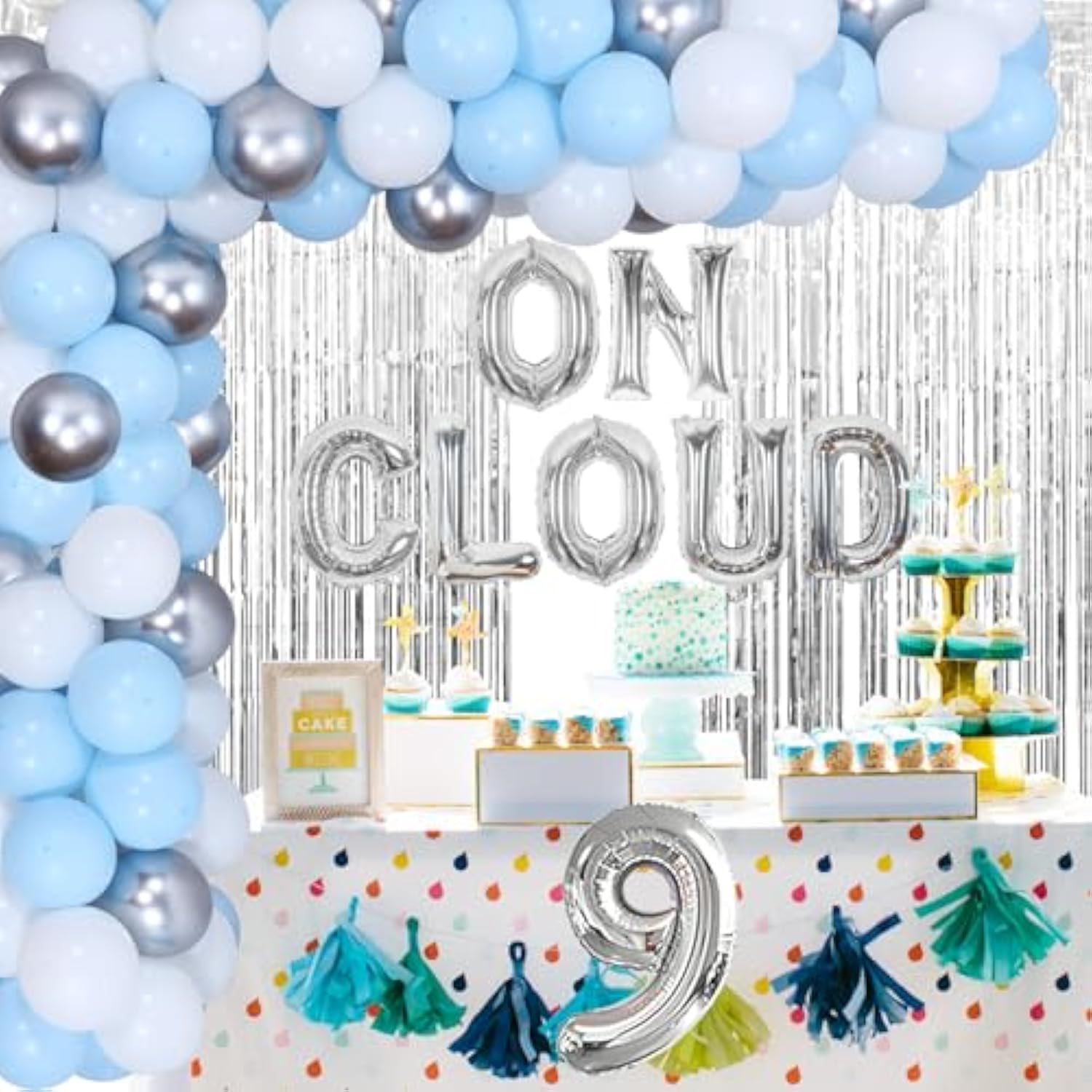 On Cloud 9 Birthday Decorations For Girls, Metallic Tinsel Foil Fringe