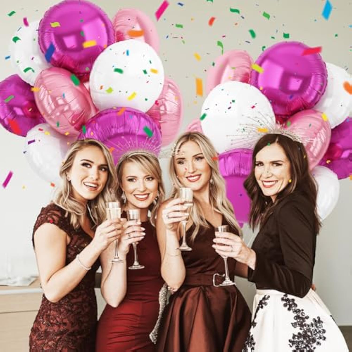 20Pcs Round Shaped Balloons, Hot Pink Light Pink White Round Aluminum Giant Balloon For Birthday Wedding Anniversary Baby Shower Valentine'S Day Party Bridal Shower Romantic Festival Ceremony Decor