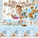 Blue Bear Baby Shower Decorations,219Pcs Baby Shower Tableware Set Banner, Plates And Napkins, Tablecloth, Cake Toppers, Honeycomb Balls For Boy Neutral Bear Themed Party Decorations Severs 24
