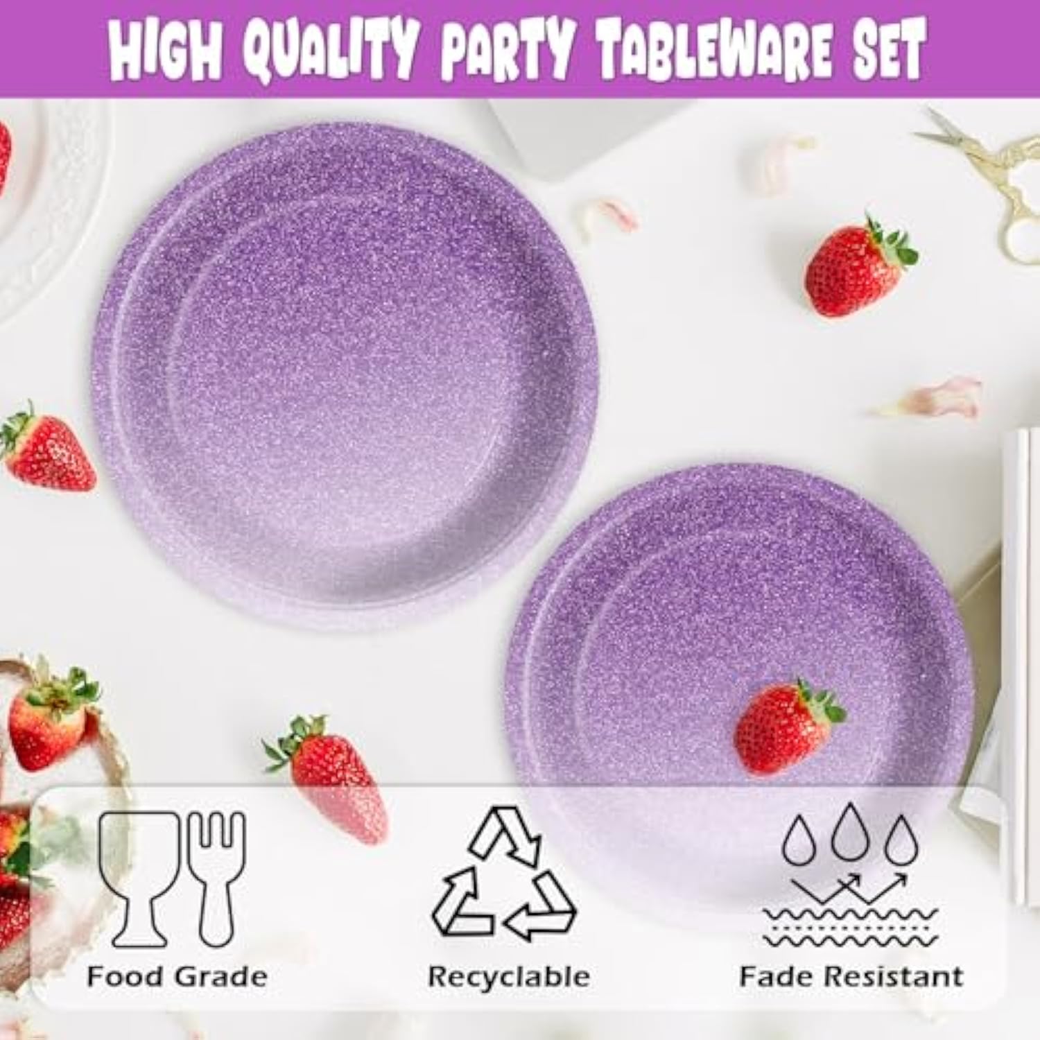 100Pcs Ombre Purple Party Decorations For Birthday Tableware Sets Lilac Lavender Paper Plates Napkins Forks For 25 Guests Wedding Anniversary Light Pastel Purple Dinnerware Table Party Supplies Favors