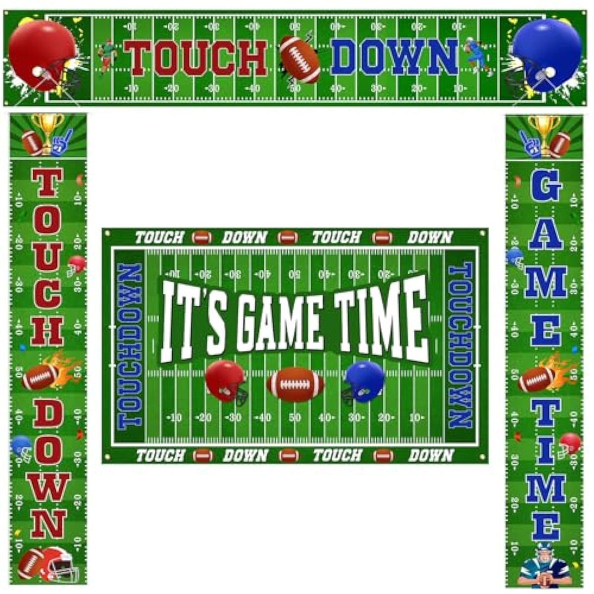 Football Backdrop Banner Decoration 4 Pcs Football Party Supplies It'S Game Time Touch Down Wall Door Sign Decor For Sport Game Birthday Party Favors